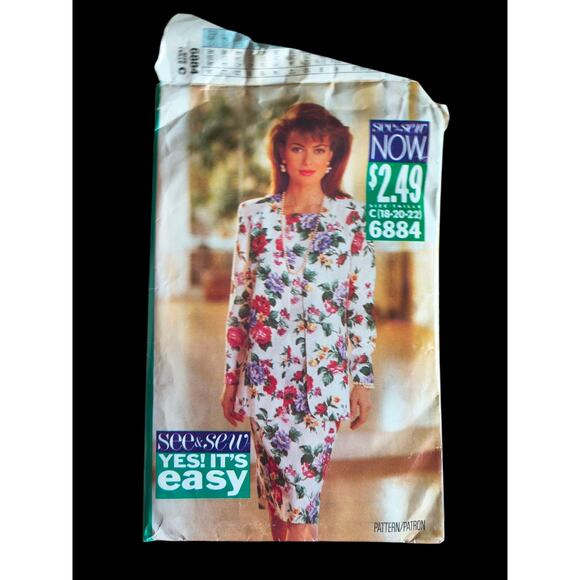 Butterick Other - BUTTERICK See&Sew 6884 MISSES' SZ 12-16 JACKET & DRESS SEWING PATTERN ©1993